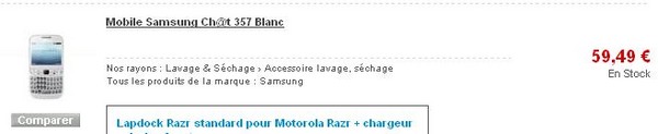 Le Samsung est vendu au rayon lavage LOL