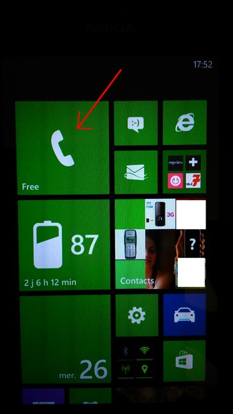 Depuis l'écran d'accueil : on veut téléphoner